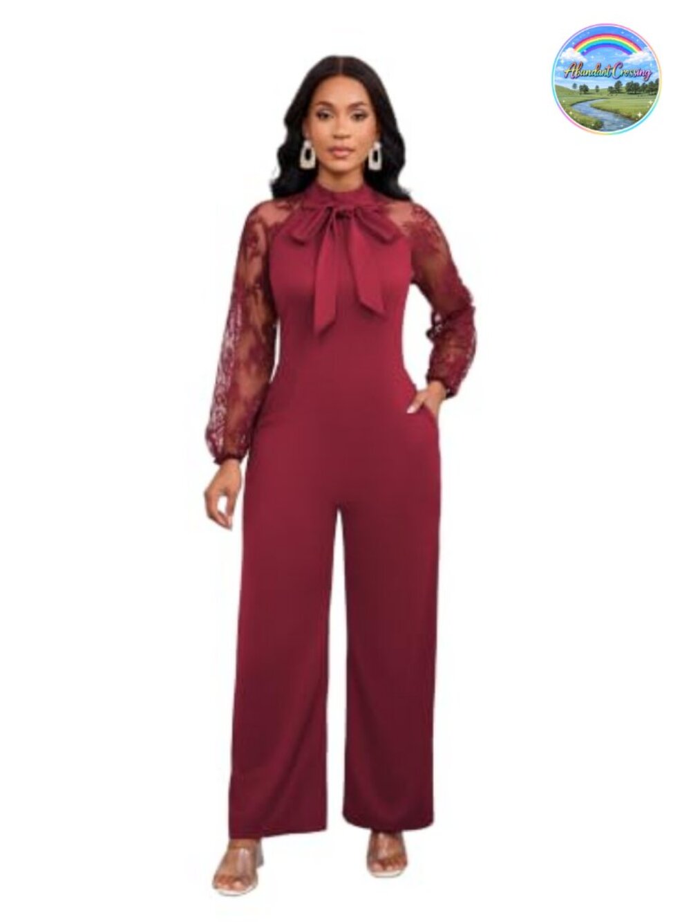 Elegant Women's Jumpsuit Crew Neck Mesh Ruffle Long Sleeve Business Romper